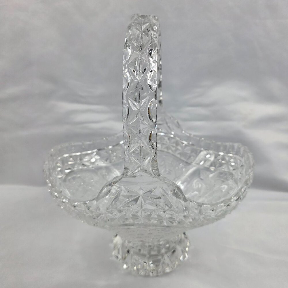 Vintage Bleikristall Cut Glass Crystal Basket Embossed Grapes & Leaves
